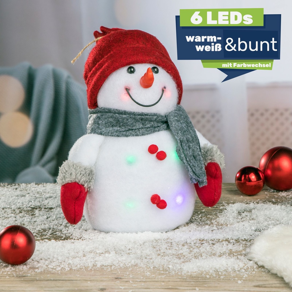 Dekorativer Schneemann LED Figur bunt Innenbereich 24 cm – Galeriebild 1, Artikelnummer 8001