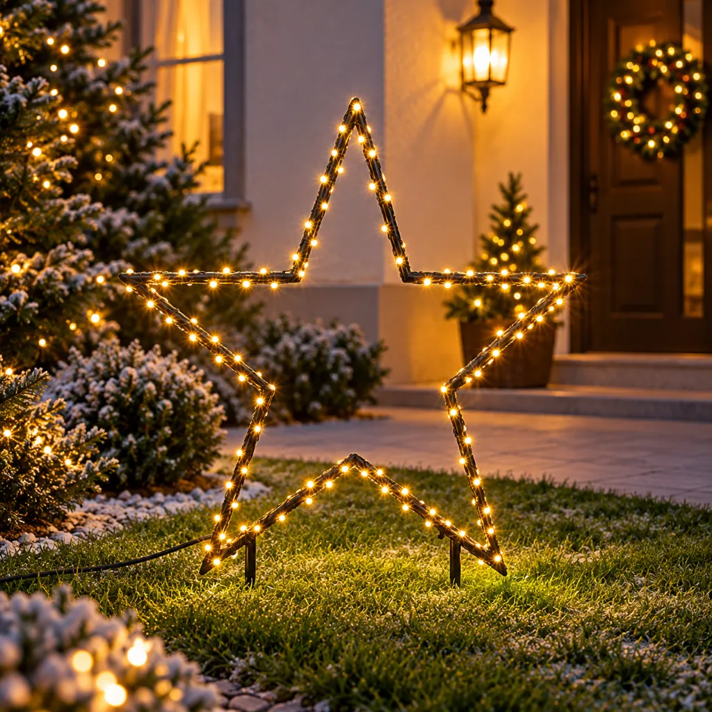LED Gartenstecker Stern mit 150 warm weißen LEDs – Galeriebild 1, Artikelnummer 18518