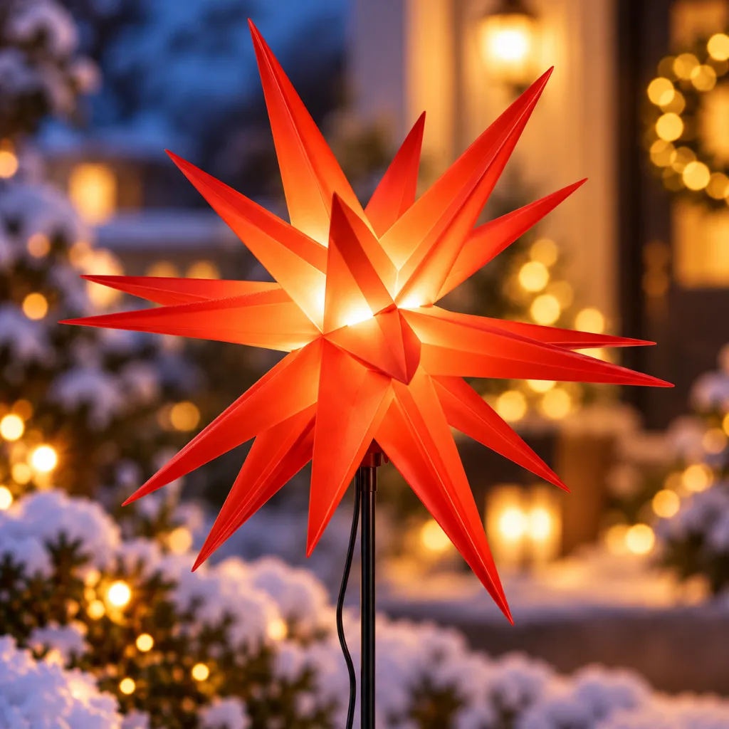 LED Gartenstecker PVC Stern, rot dia: 35 cm, Höhe: 90 cm – Galeriebild 1, Artikelnummer 18514